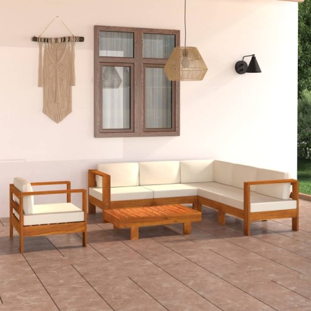 Salon de jardin 7 pièces avec coussins 100 x 60 cm Bois d'acacia