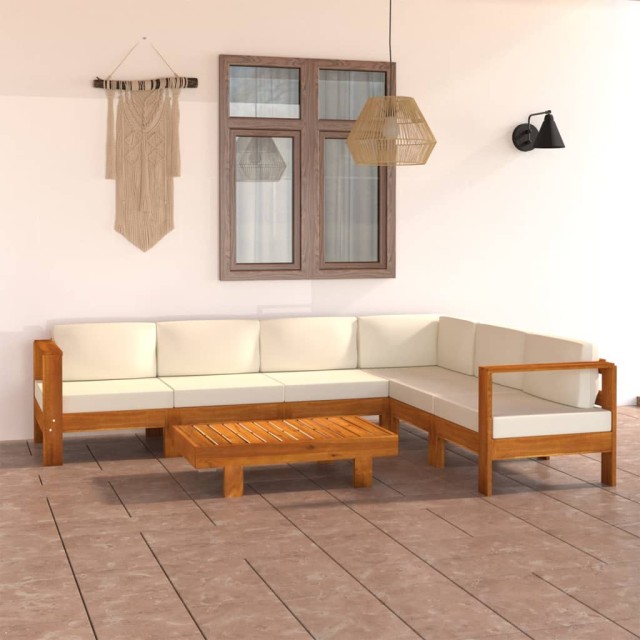 Salon de jardin 7 pièces avec coussins 100 x 60 cm Bois d'acacia