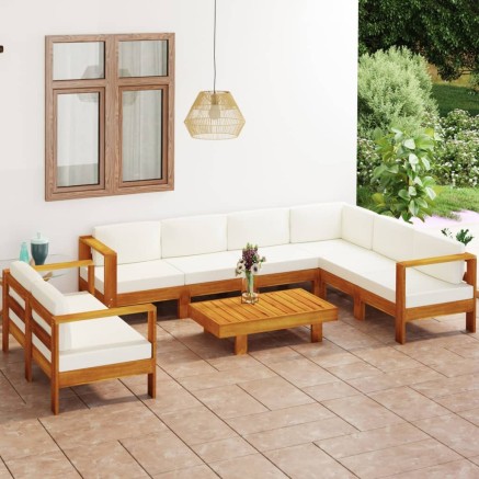 Salon de jardin 8 pièces avec coussins 100 x 60 cm Bois d'acacia