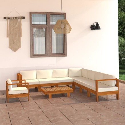 Salon de jardin 9 pièces avec coussins 100 x 60 cm Bois d'acacia