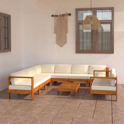 Salon de jardin 9 pièces avec coussins 100 x 60 cm Bois d'acacia