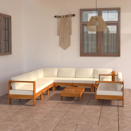 Salon de jardin 9 pièces avec coussins 100 x 60 cm Bois d'acacia