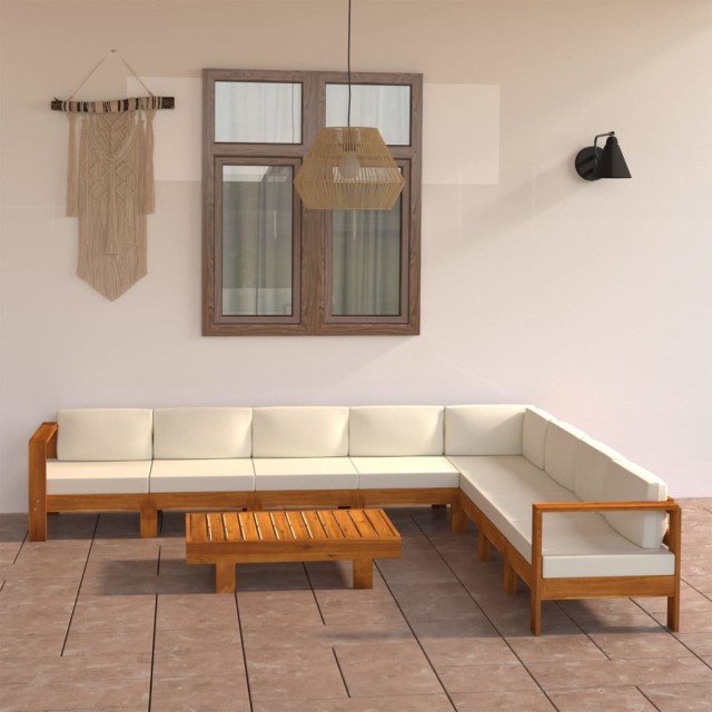 Salon de jardin 9 pièces avec coussins 100 x 60 cm Bois d'acacia