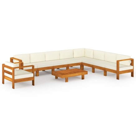 Salon de jardin 10 pièces avec coussins 100 x 60 cm Bois d'acacia 2