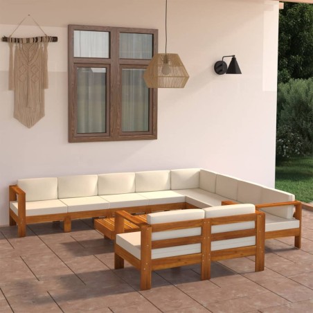 Salon de jardin 10 pièces avec coussins 100 x 60 cm Bois d'acacia