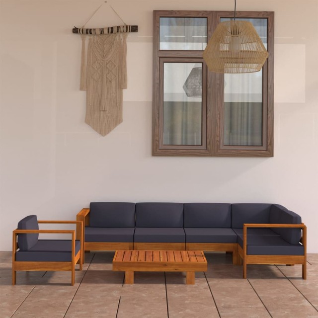 Salon de jardin 7 pcs avec coussins gris foncé Bois d'acacia
