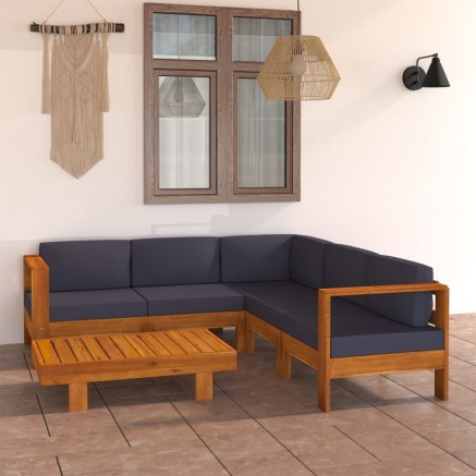 Salon de jardin 6 pcs avec coussins gris foncé Bois d'acacia