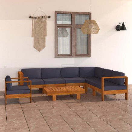 Salon de jardin 8 pcs avec coussins gris foncé Bois d'acacia