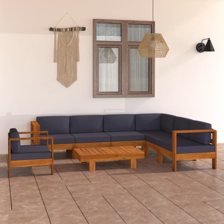 Salon de jardin 8 pcs avec coussins gris foncé Bois d'acacia