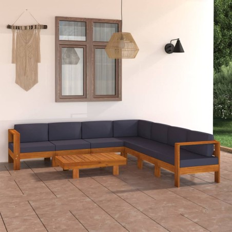 Salon de jardin 8 pcs avec coussins gris foncé Bois d'acacia