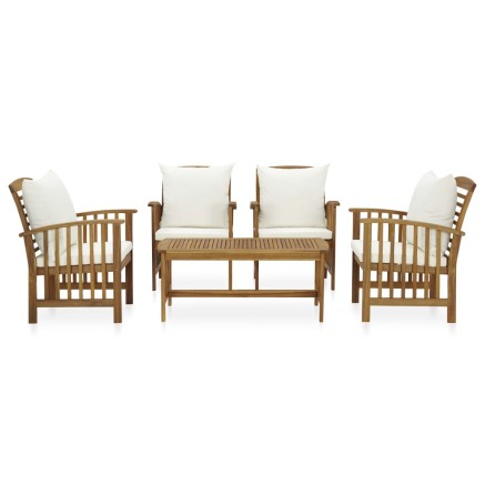 Salon de jardin 5 pcs avec coussins Bois d'acacia solide 2