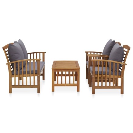 Salon de jardin 4 pcs avec coussins Bois d'acacia solide 2