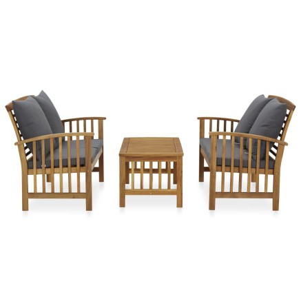 Salon de jardin 3 pcs avec coussins Bois d'acacia massif 2