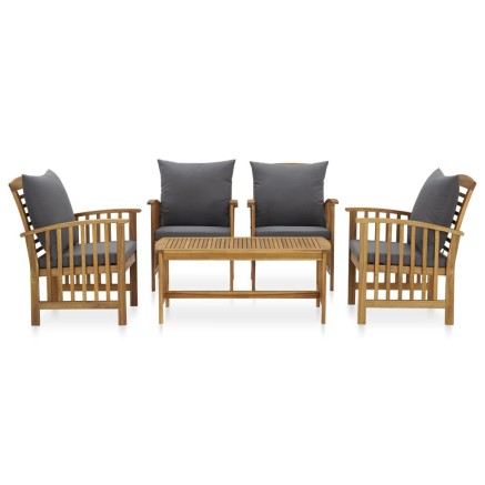 Salon de jardin 5 pcs avec coussins Bois d'acacia solide 2