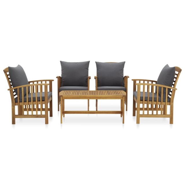 Salon de jardin 5 pcs avec coussins Bois d'acacia solide