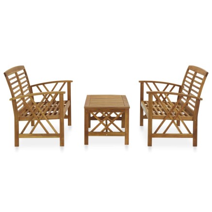 Salon de jardin 3 pcs Bois d'acacia solide 2