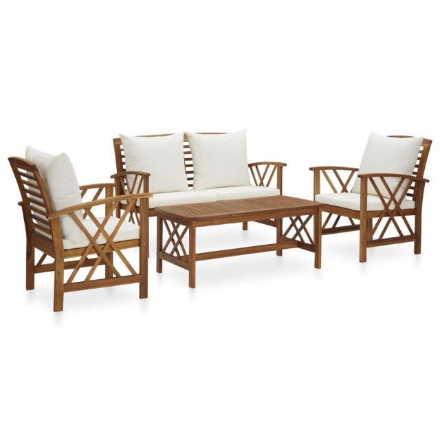 Salon de jardin 4 pcs avec coussins Bois d'acacia solide