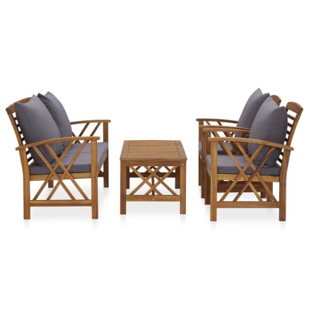 Salon de jardin 4 pcs avec coussins Bois d'acacia solide 2