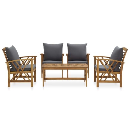 Salon de jardin 5 pcs avec coussins Bois d'acacia solide 2