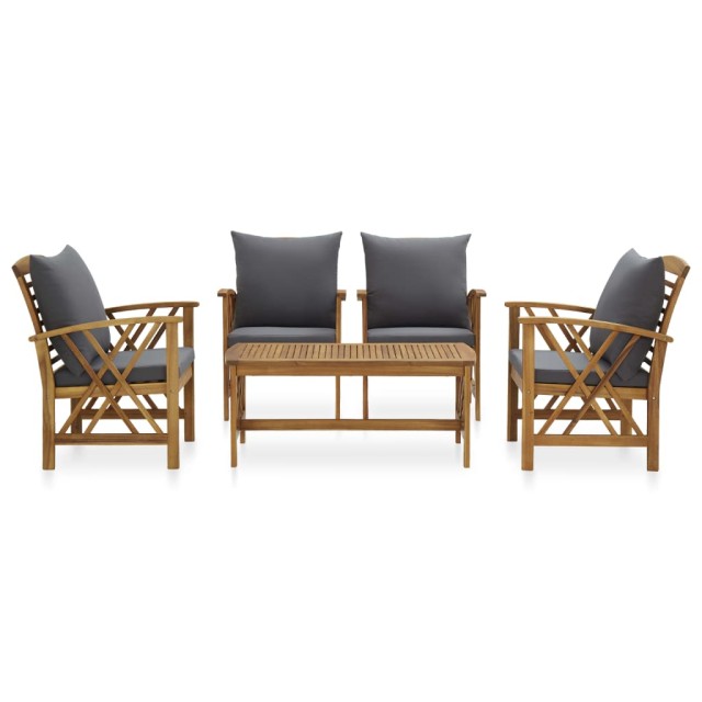 Salon de jardin 5 pcs avec coussins Bois d'acacia solide