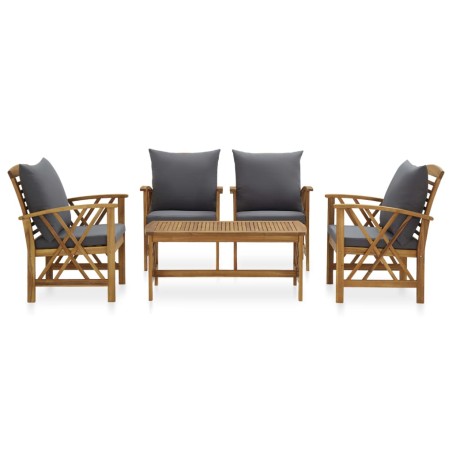 Salon de jardin 5 pcs avec coussins Bois d'acacia solide