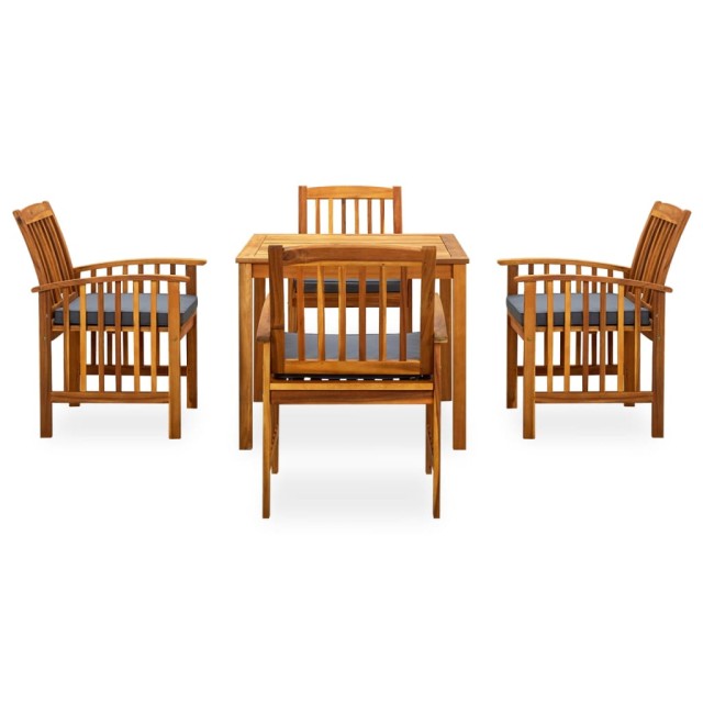 Ensemble à manger de jardin 5 pcs avec coussins Acacia solide