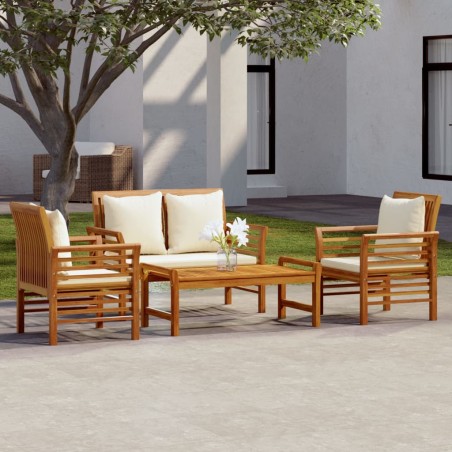 Salon de jardin 4 pcs avec coussins Bois d'acacia solide