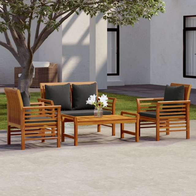 Salon de jardin 4 pcs avec coussins Bois d'acacia solide