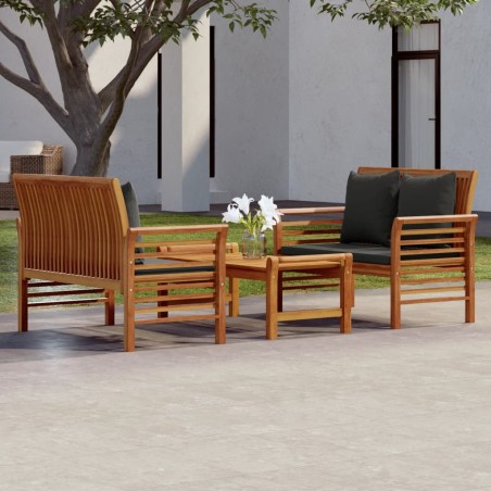 Salon de jardin 3 pcs avec coussins bois massif d'acacia