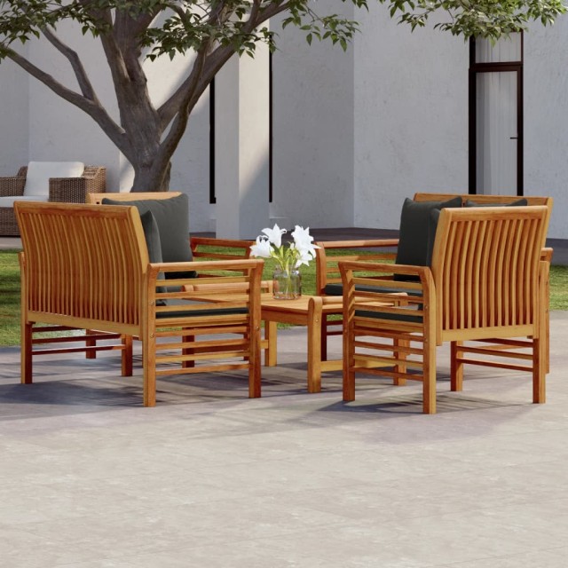 Salon de jardin avec coussins 5 pcs Bois d'acacia solide