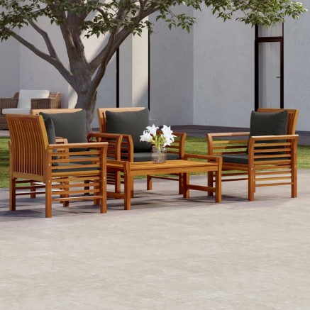Salon de jardin avec coussins 5 pcs Bois d'acacia solide