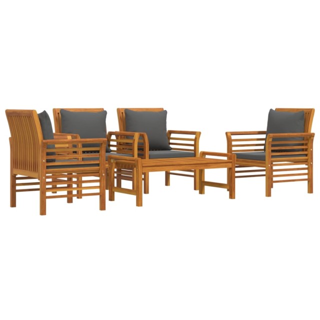 Salon de jardin avec coussins 5 pcs Bois d'acacia solide