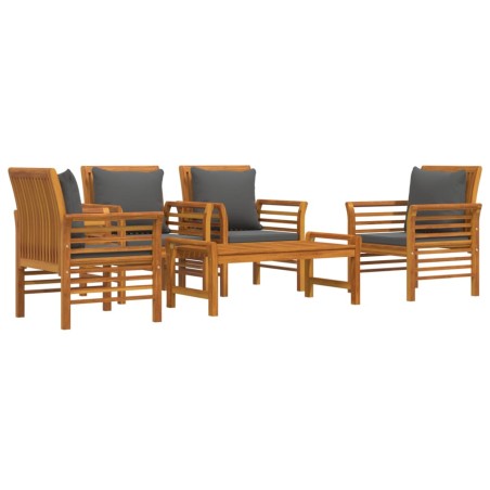 Salon de jardin avec coussins 5 pcs Bois d'acacia solide