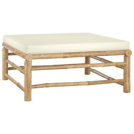 Salon de jardin 6 pcs avec coussins blanc crème bambou