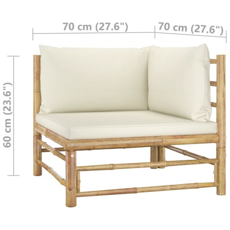 Salon de jardin 6 pcs avec coussins blanc crème bambou