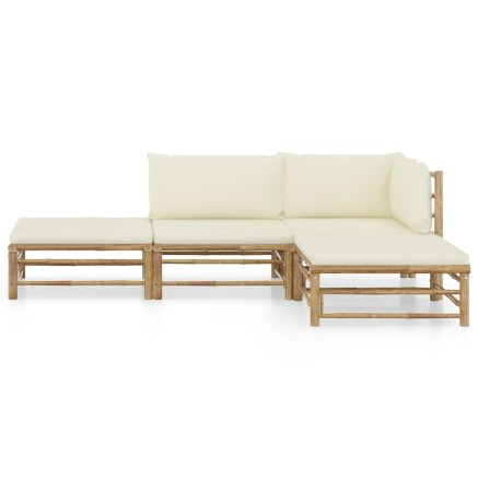 Salon de jardin 4 pcs avec coussins blanc crème bambou 2