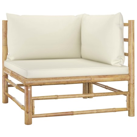 Salon de jardin 4 pcs avec coussins blanc crème bambou