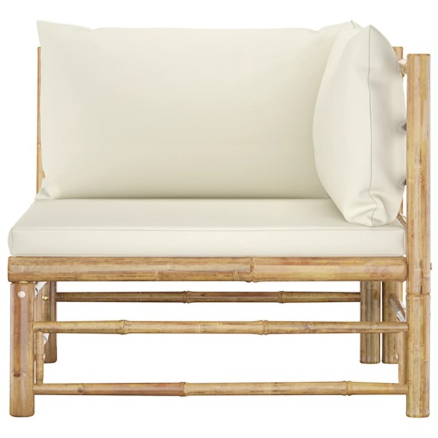Salon de jardin 2 pcs avec coussins blanc crème bambou