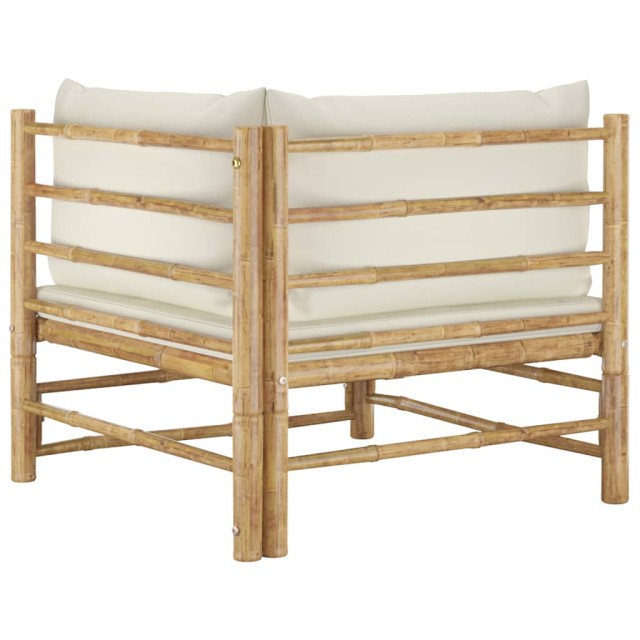 Salon de jardin 2 pcs avec coussins blanc crème bambou
