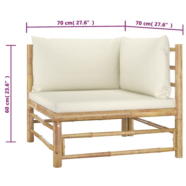 Salon de jardin 2 pcs avec coussins blanc crème bambou
