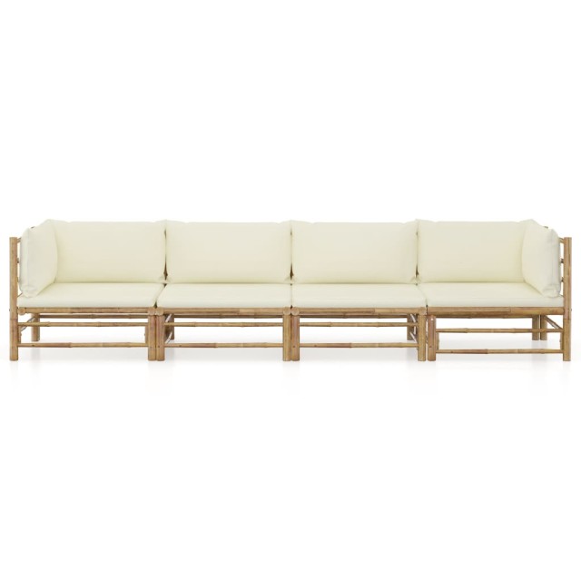 Salon de jardin 4 pcs avec coussins blanc crème bambou