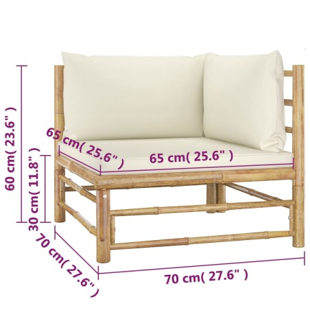 Salon de jardin 4 pcs avec coussins blanc crème bambou
