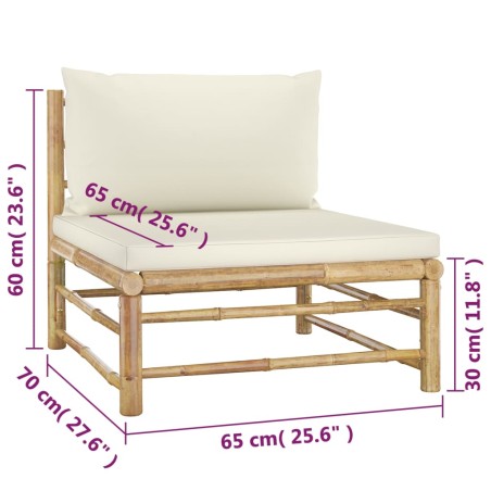 Salon de jardin 4 pcs avec coussins blanc crème bambou