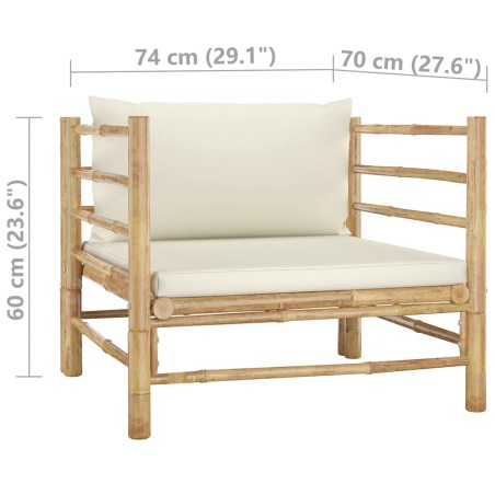 Salon de jardin 5 pcs avec coussins blanc crème bambou