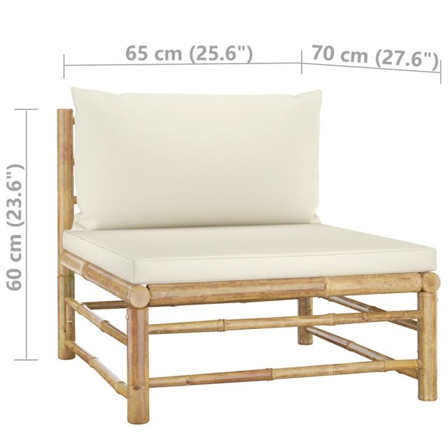 Salon de jardin 9 pcs avec coussins blanc crème bambou