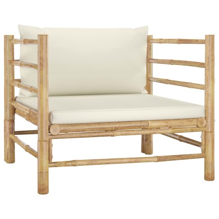 Salon de jardin 8 pcs avec coussins blanc crème bambou