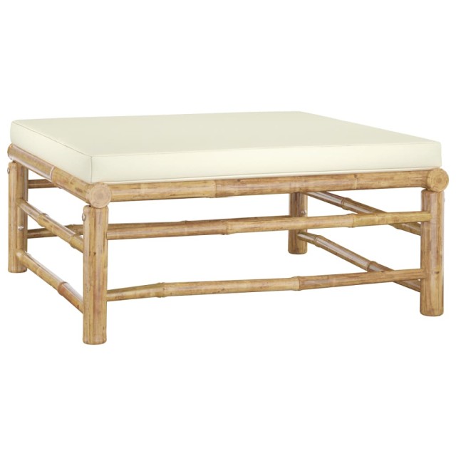 Salon de jardin 8 pcs avec coussins blanc crème bambou