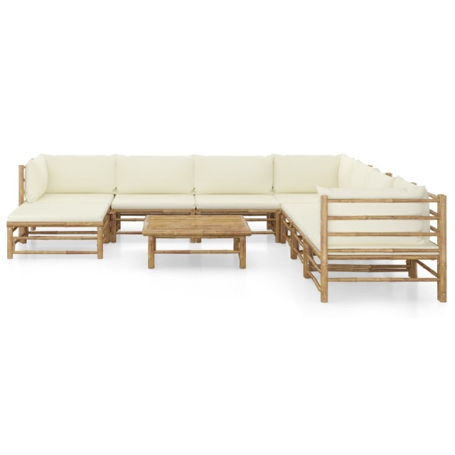 Salon de jardin 9 pcs avec coussins blanc crème bambou