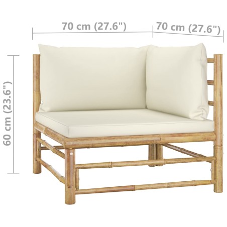 Salon de jardin 7 pcs avec coussins blanc crème bambou