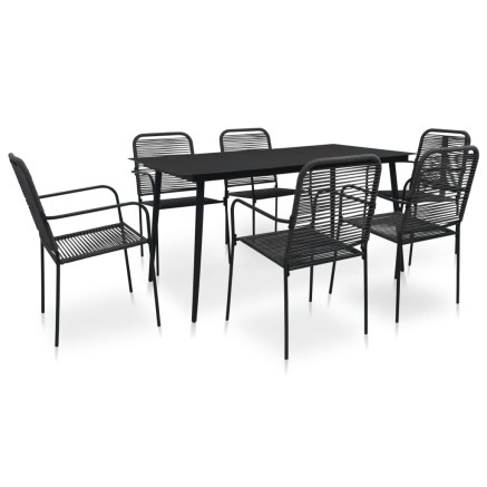 Ensemble à manger de jardin 7 pcs Corde en coton et acier Noir